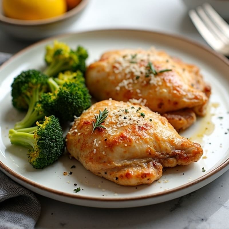 Crispy Lemon-Herb Roasted Chicken Thighs with Roasted Broccoli