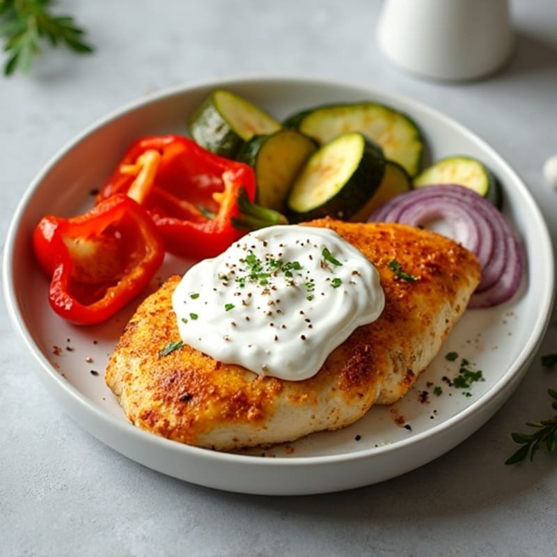 Healthy Creamy Spiced Chicken with Roasted Vegetables