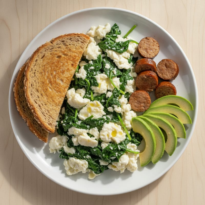 Egg White Spinach Scramble with Turkey Sausage