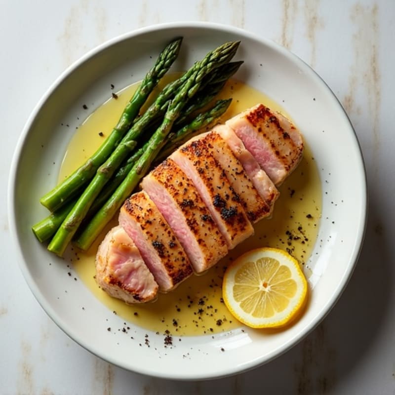 Pan-Seared Tuna with Roasted Asparagus and Lemon