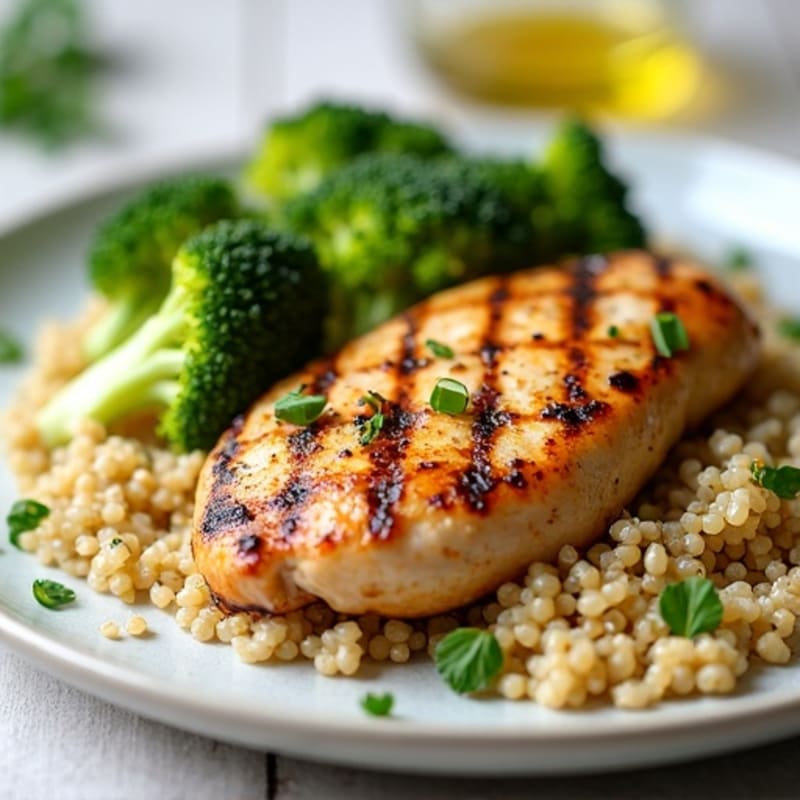 Grilled Chicken Breast with Quinoa and Roasted Broccoli