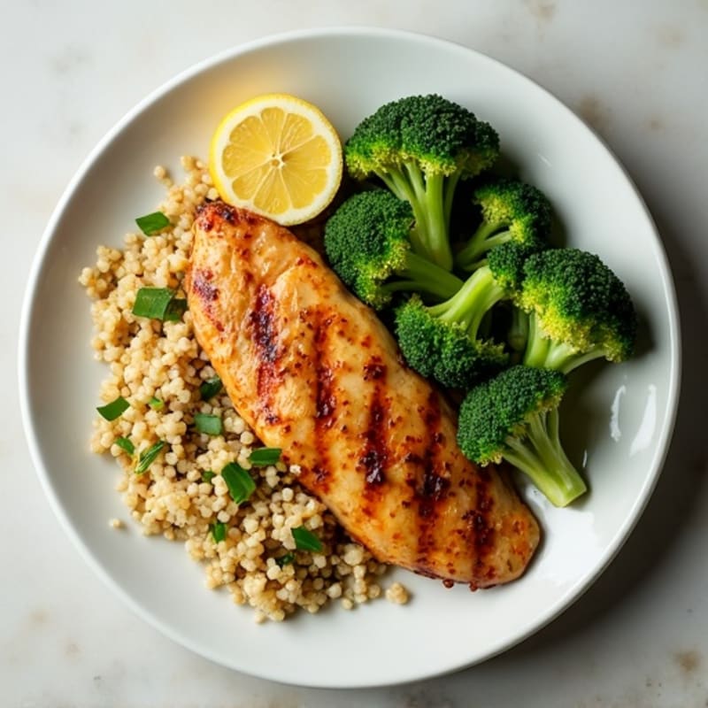 Grilled Chicken Breast with Quinoa and Roasted Broccoli