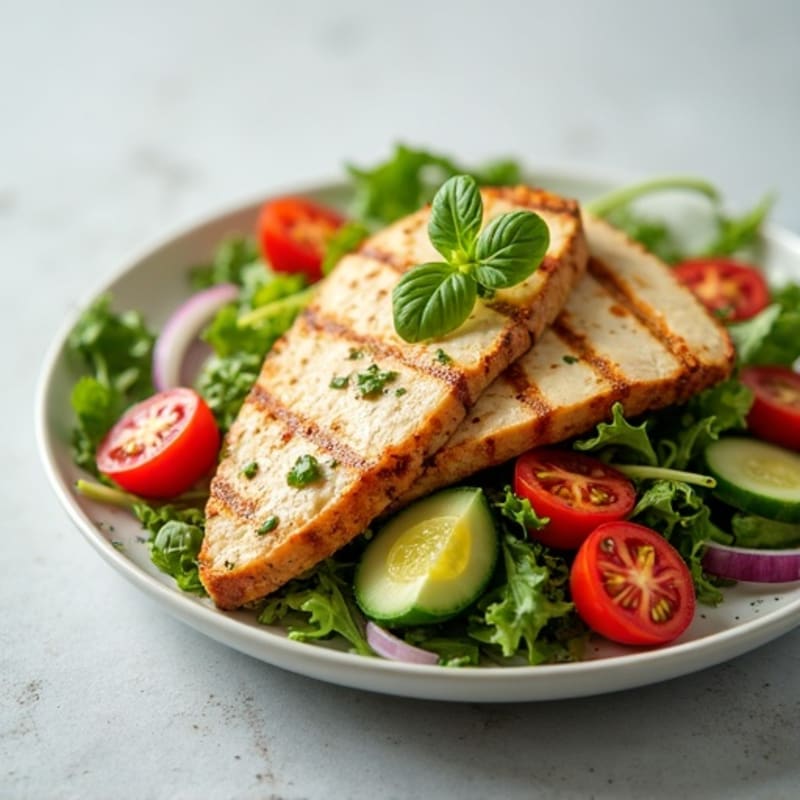 Grilled Turkey Breast Salad with Crunchy Vegetables and Lemon Vinaigrette