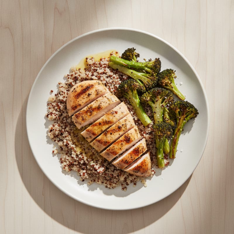 Grilled Chicken Breast with Quinoa and Roasted Broccoli