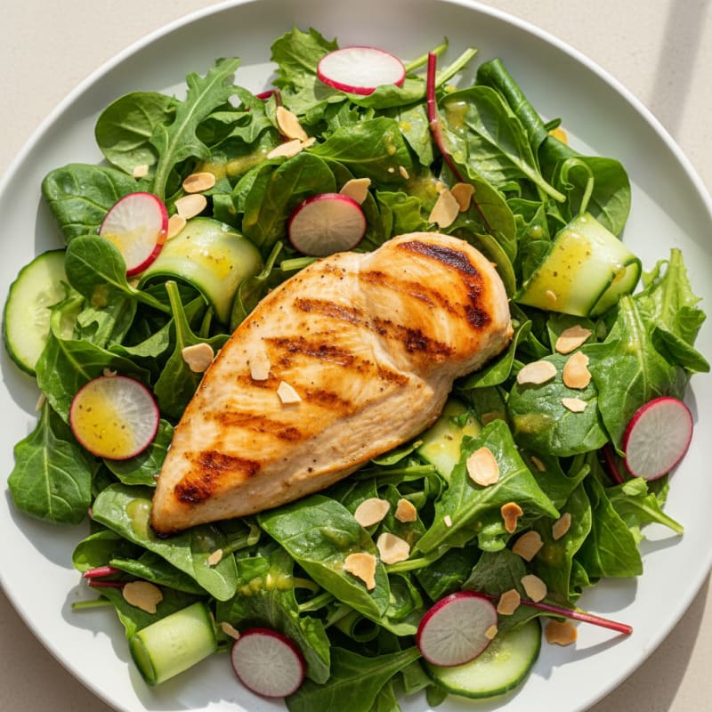 Grilled Chicken Breast with Crunchy Mixed Greens Salad