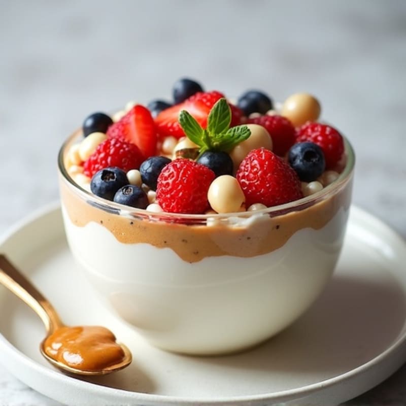 Greek Yoghurt Peanut Butter Protein Bowl with Cottage Cheese and Mixed Berries