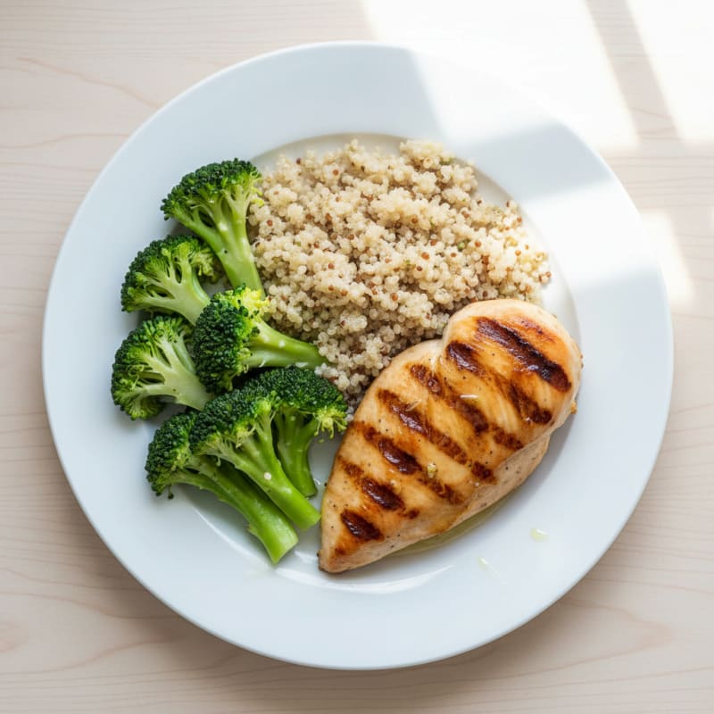 Grilled Chicken Breast with Quinoa and Steamed Broccoli