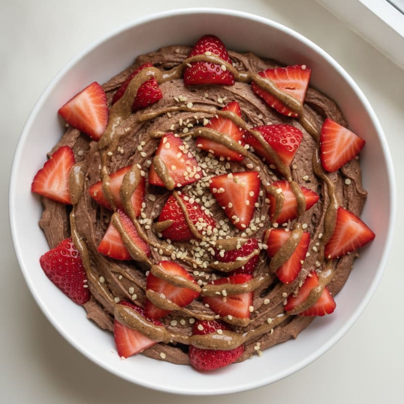 Chocolate Protein Mousse with Sliced Strawberries