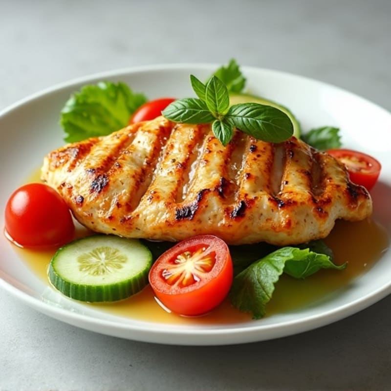 Grilled Chicken Breast with Cucumber Tomato Salad