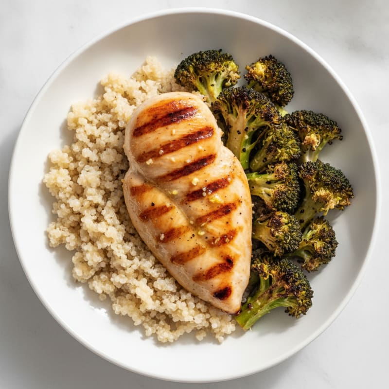Grilled Chicken Breast with Quinoa and Roasted Broccoli