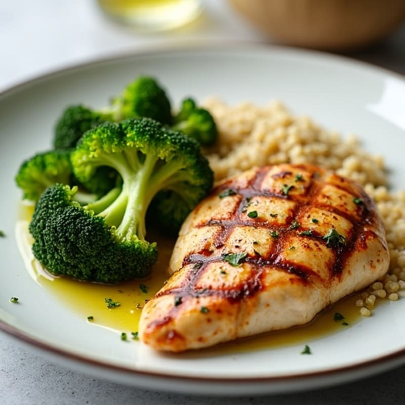 Grilled Chicken Breast with Quinoa and Roasted Broccoli