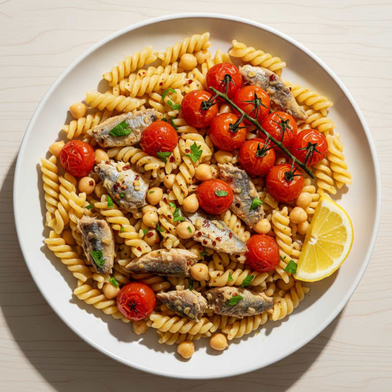 Sardine and Chickpea Pasta with Roasted Tomatoes