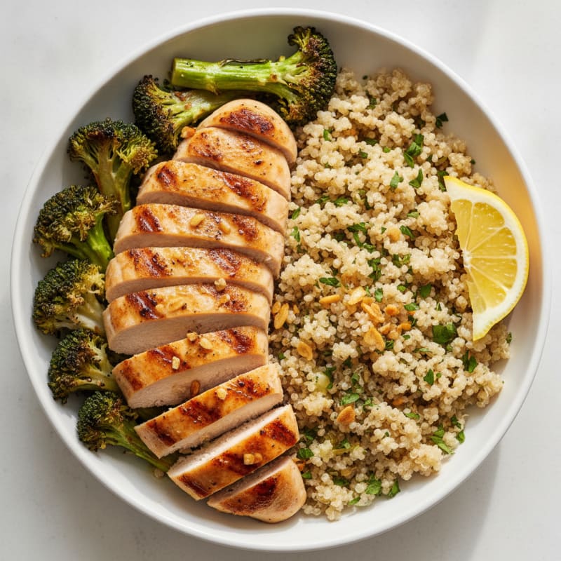 Grilled Chicken and Quinoa Bowl with Roasted Broccoli