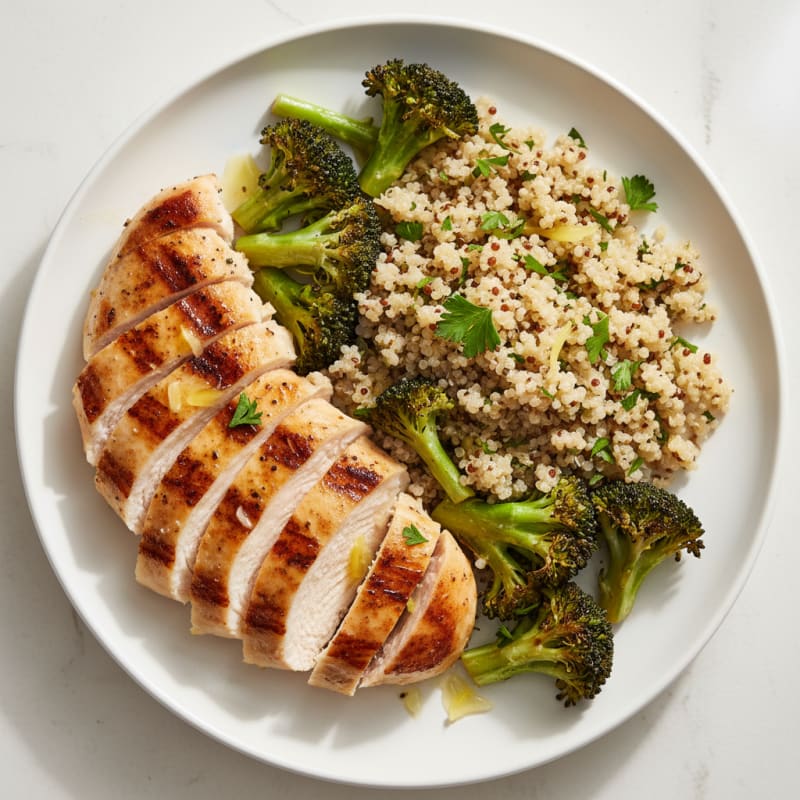 Grilled Chicken Breast with Roasted Broccoli and Quinoa