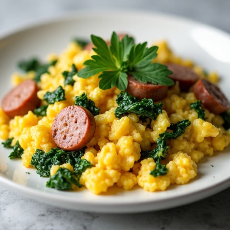 Egg White Scramble with Turkey Sausage and Spinach