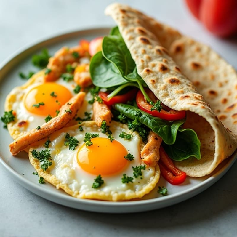 Herb-Loaded Chicken and Egg Scramble with Warm Soft Tortilla
