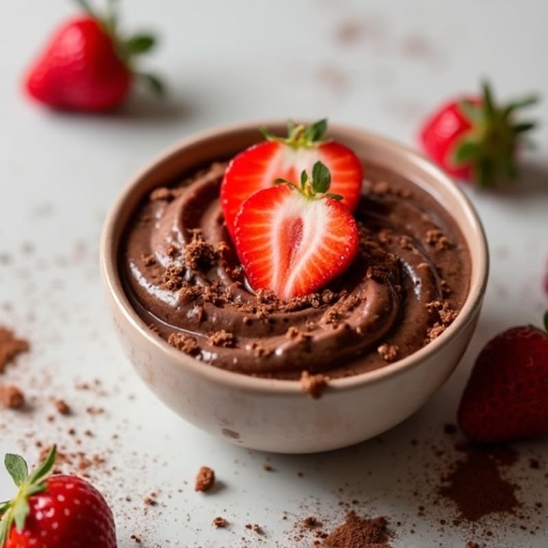 Silky Chocolate Protein Pudding with Sliced Strawberries