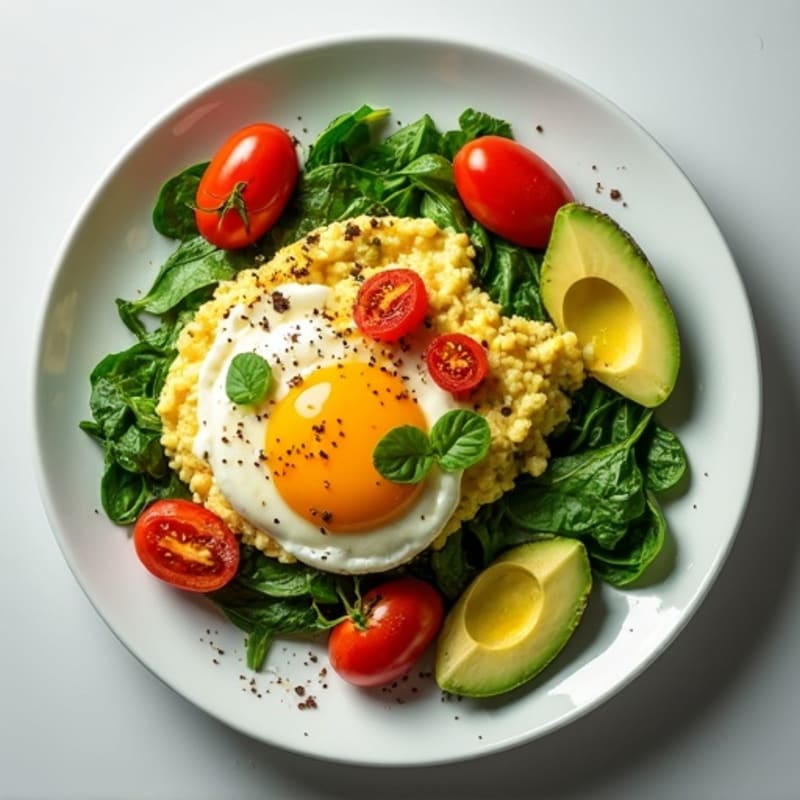 Egg White Spinach Scramble with Cherry Tomatoes