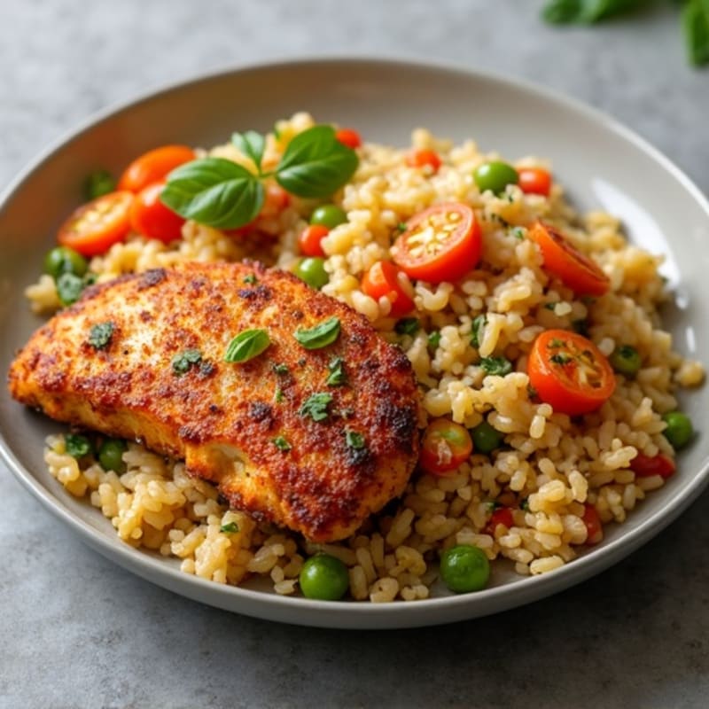 Crispy Chicken and Vegetable Brown Rice Skillet