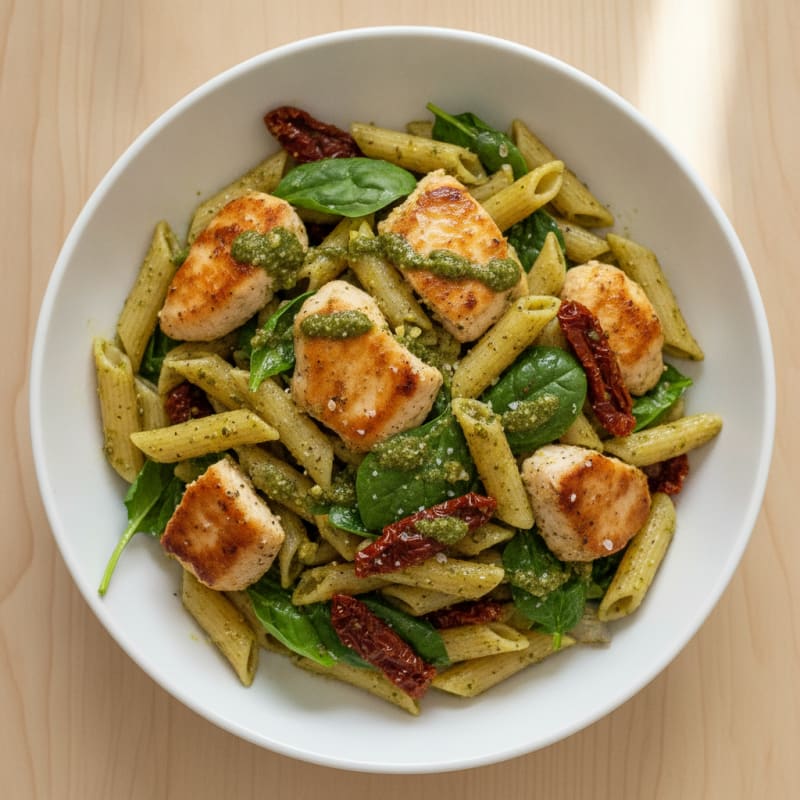 Pesto Chicken Pasta with Sun-Dried Tomatoes