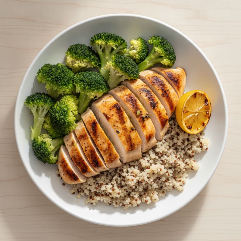 Grilled Chicken Breast with Quinoa and Steamed Broccoli