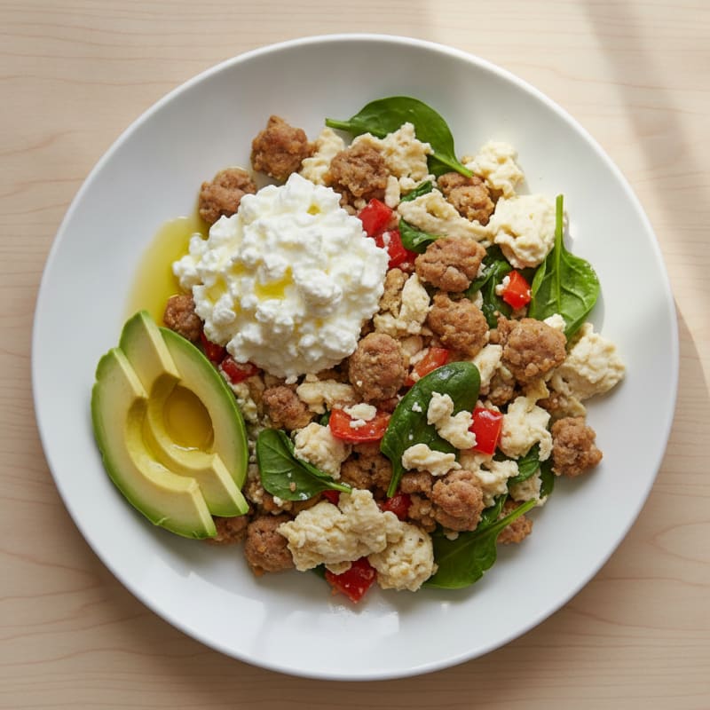 Egg White and Turkey Sausage Scramble with Cottage Cheese