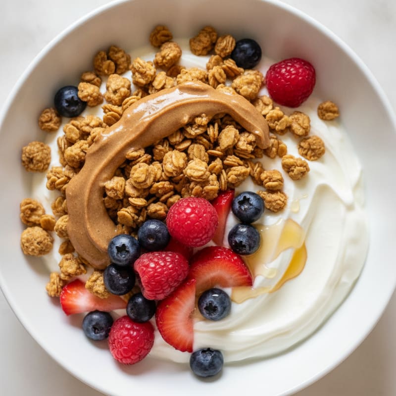 Creamy Greek Yogurt Bowl with Protein Granola and Mixed Berries