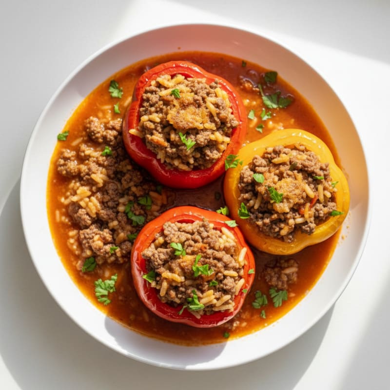 Golden Beef and Rice Stuffed Peppers
