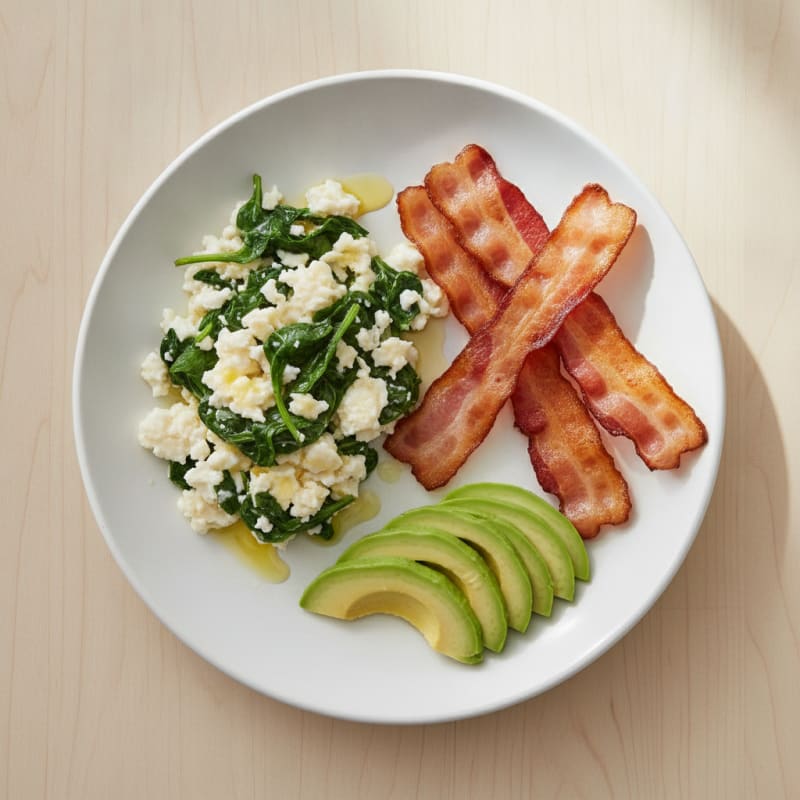 Egg White Spinach Scramble with Turkey Bacon