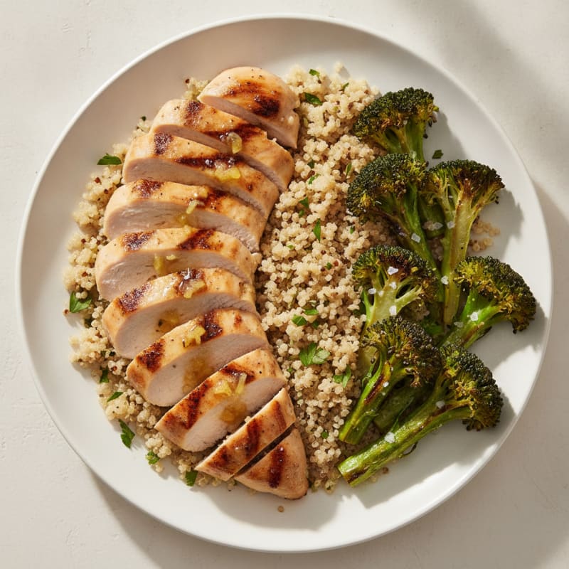 Grilled Chicken Breast with Quinoa and Roasted Broccoli
