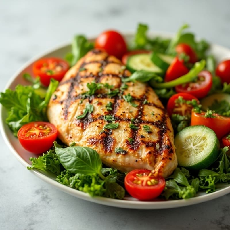 Grilled Chicken with Fresh Herb and Crispy Vegetable Salad