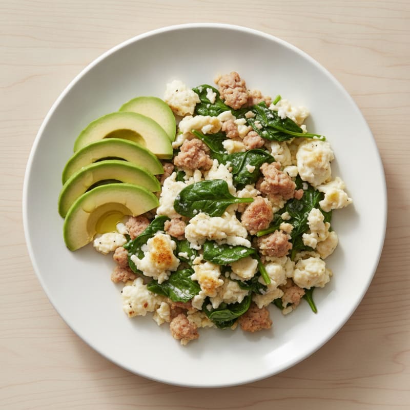 Egg White Scramble with Turkey Sausage and Spinach