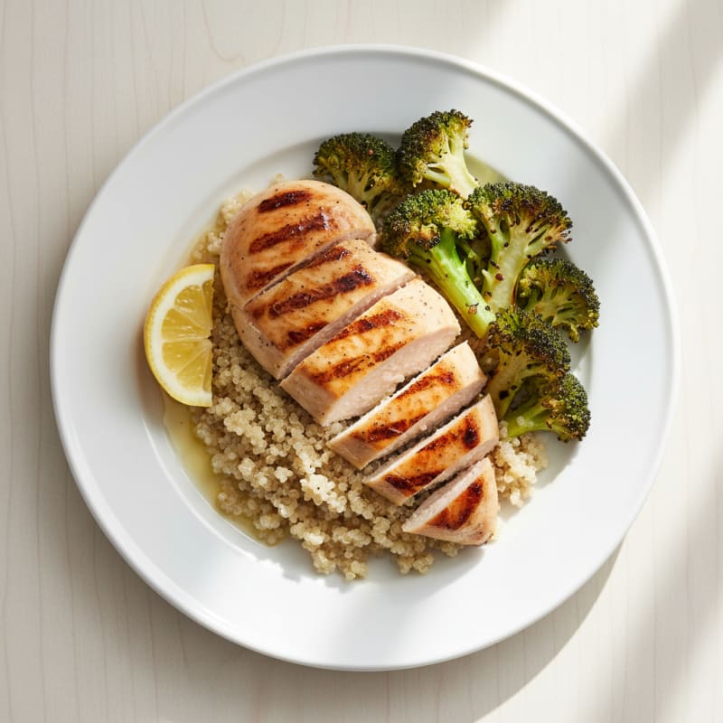 Grilled Chicken Breast with Quinoa and Roasted Broccoli
