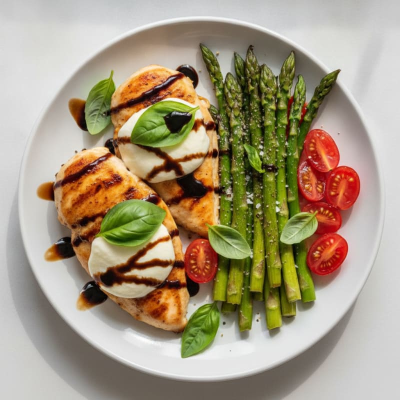 Balsamic Caprese Chicken with Roasted Asparagus