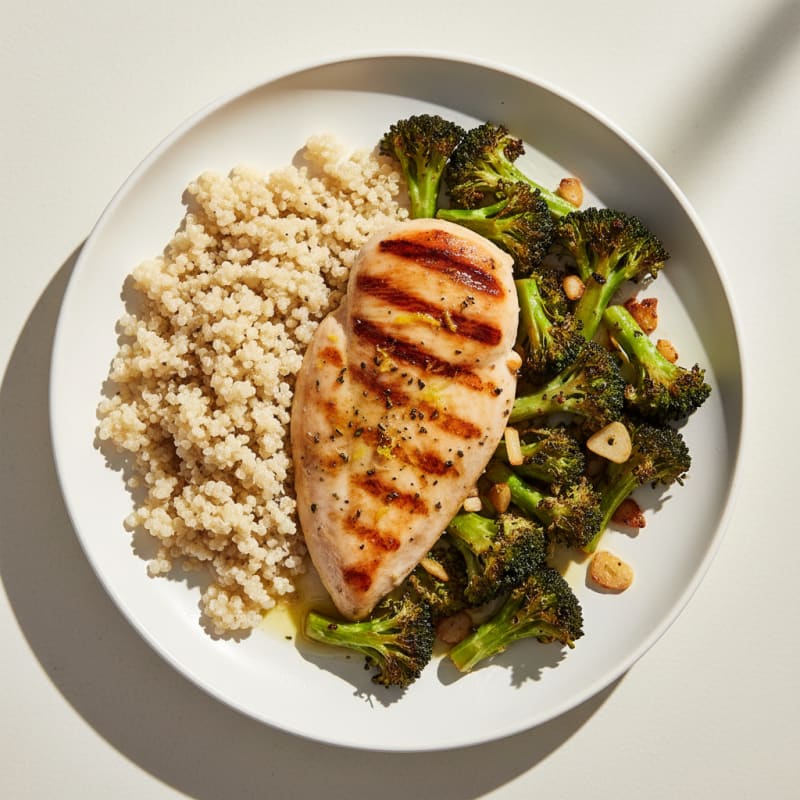 Grilled Chicken Breast with Quinoa and Roasted Broccoli