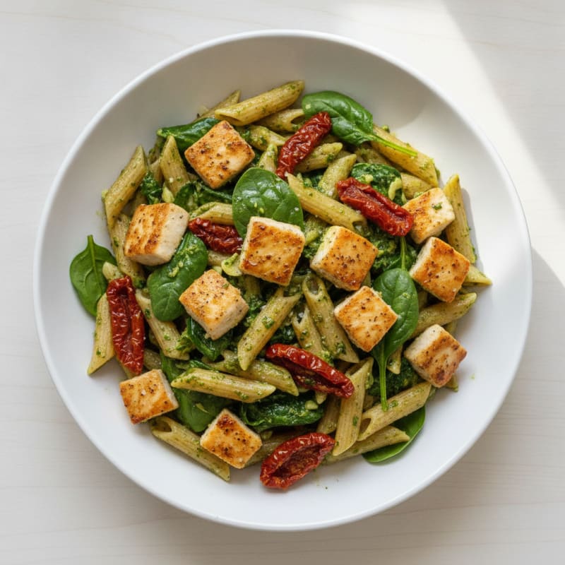 Pesto Chicken Pasta with Sun-Dried Tomatoes
