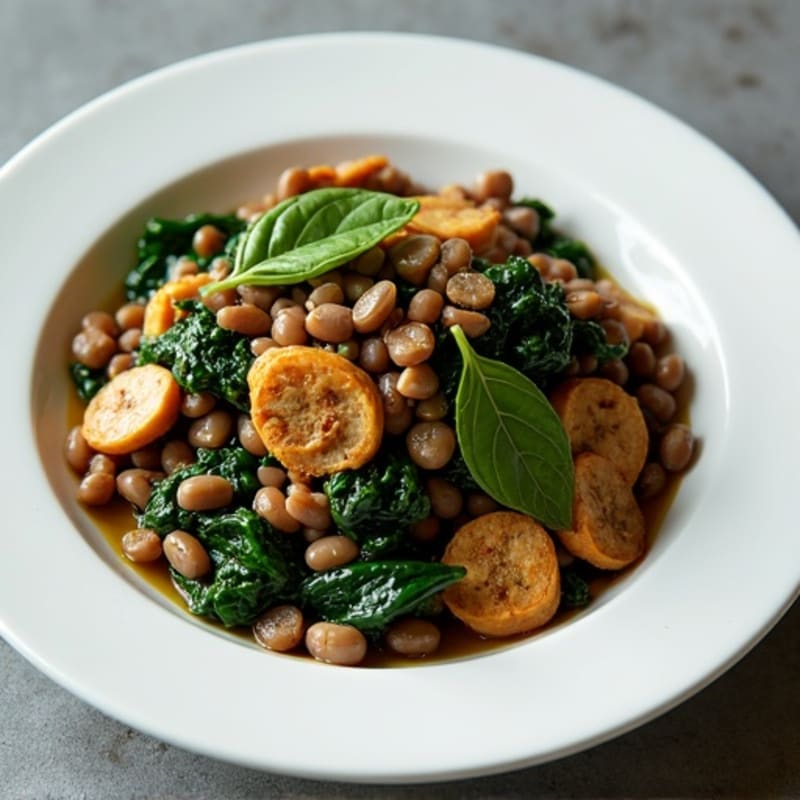 Lentil and Seitan Skillet with Spinach and Mushrooms