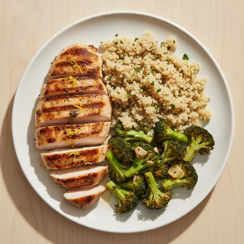 Grilled Chicken Breast with Quinoa and Roasted Broccoli