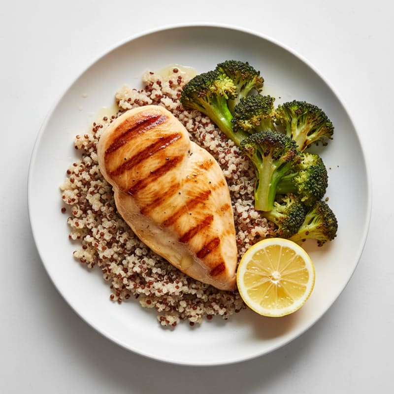 Grilled Chicken Breast with Quinoa and Roasted Broccoli