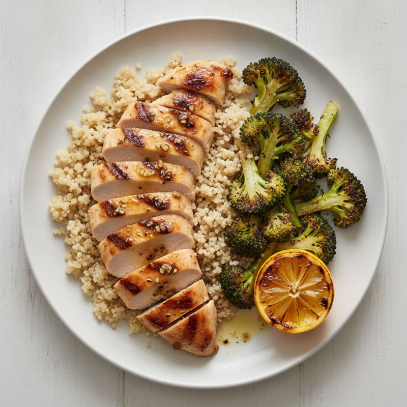 Grilled Chicken Breast with Quinoa and Roasted Broccoli