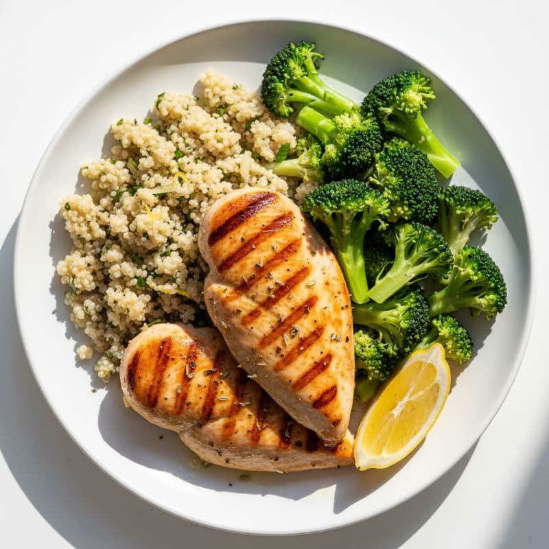 Grilled Chicken Breast with Quinoa and Steamed Broccoli