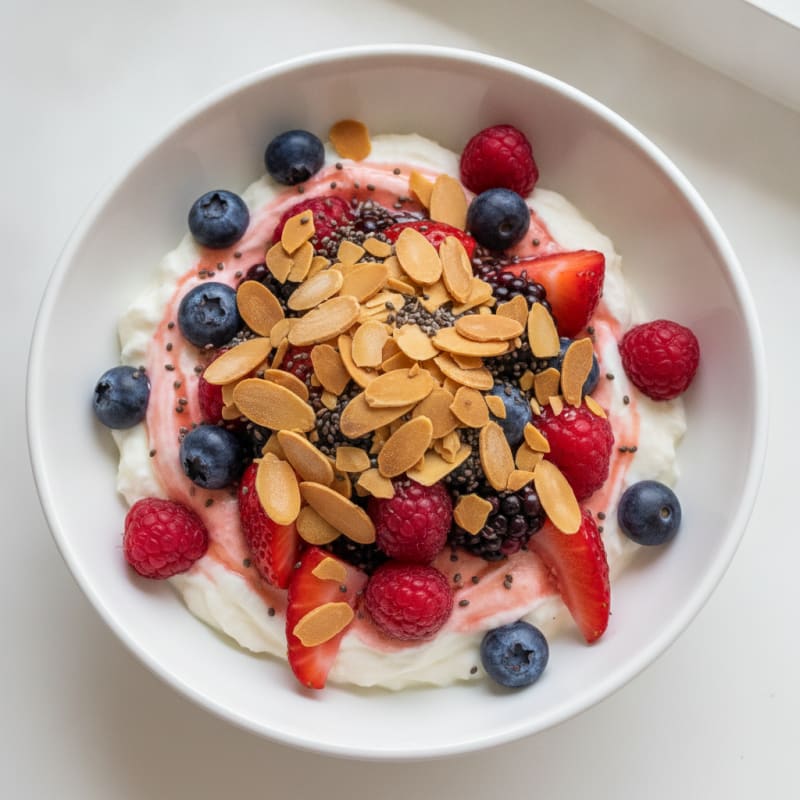 Greek Yogurt Protein Parfait with Mixed Berries and Almonds