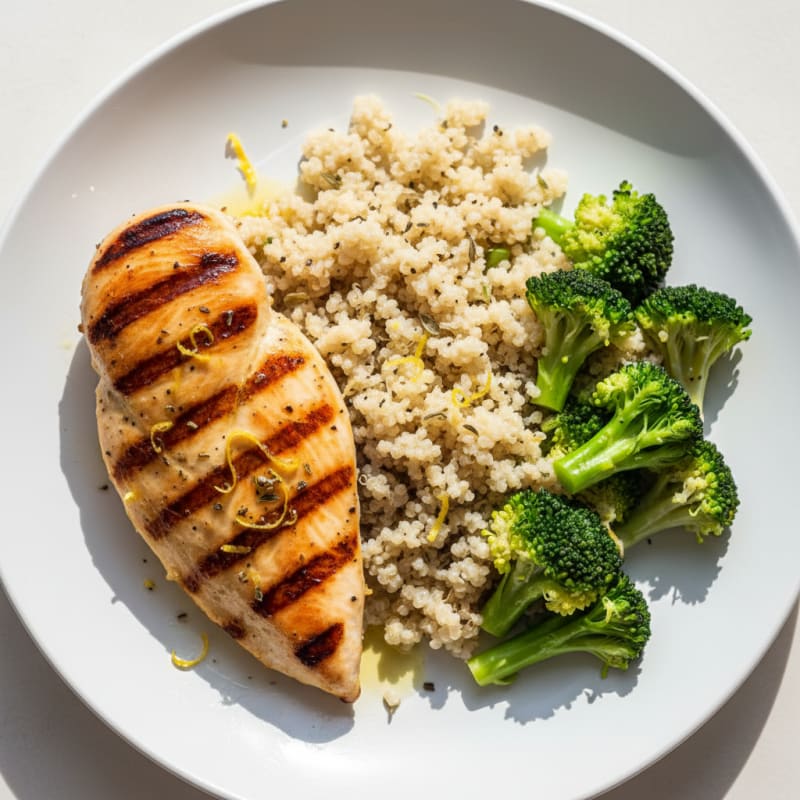 Grilled Chicken Breast with Quinoa and Steamed Broccoli