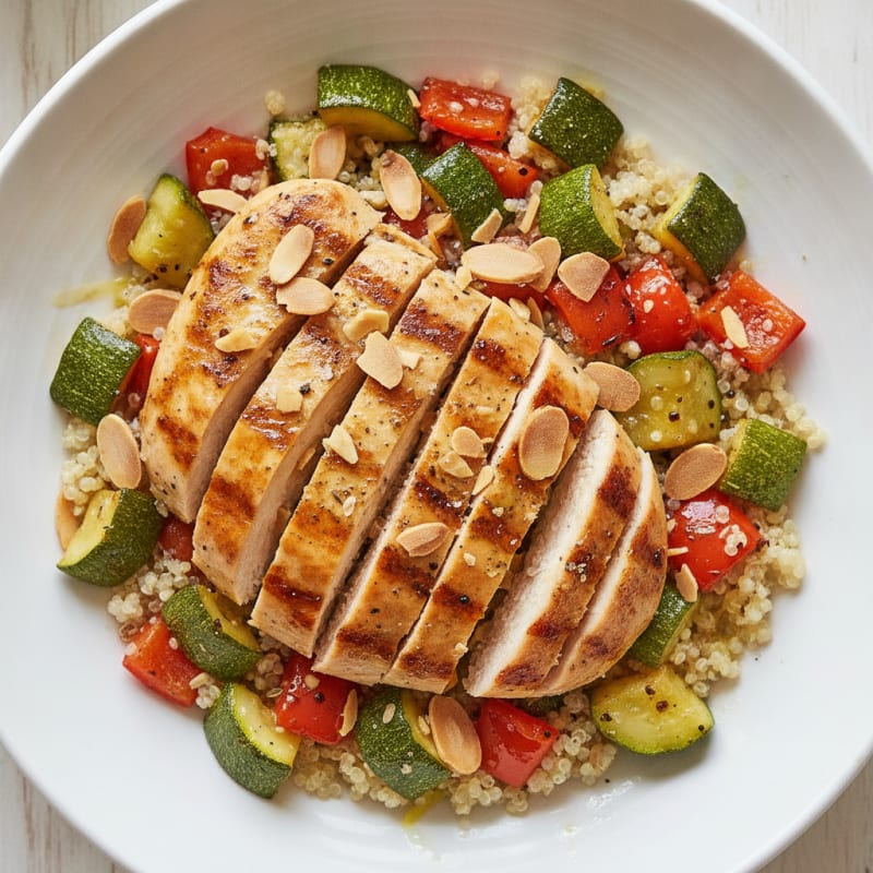 Grilled Chicken and Roasted Vegetable Bowl with Quinoa