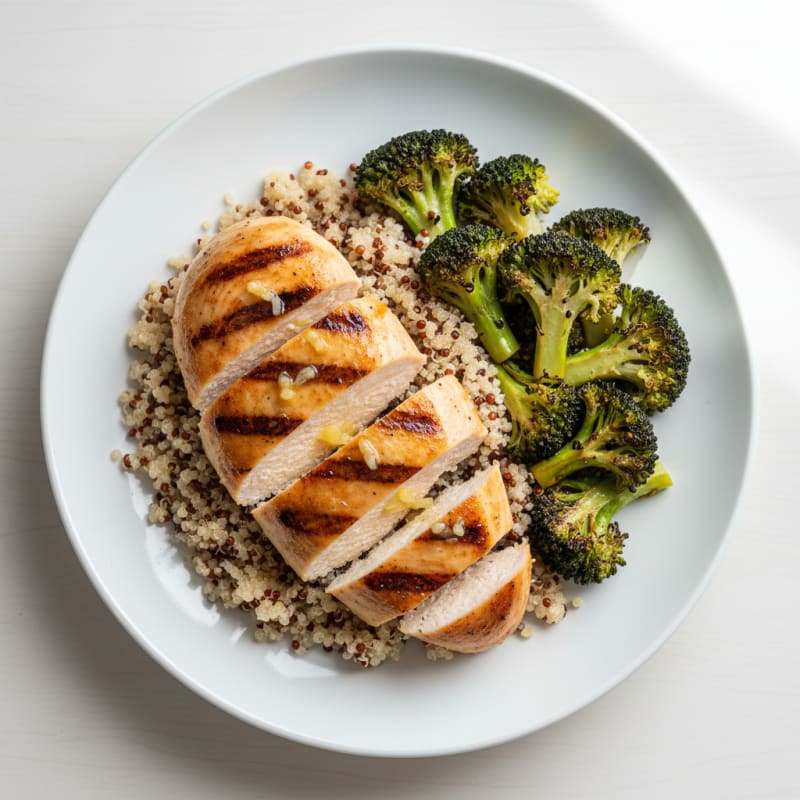Grilled Chicken Breast with Quinoa and Roasted Broccoli