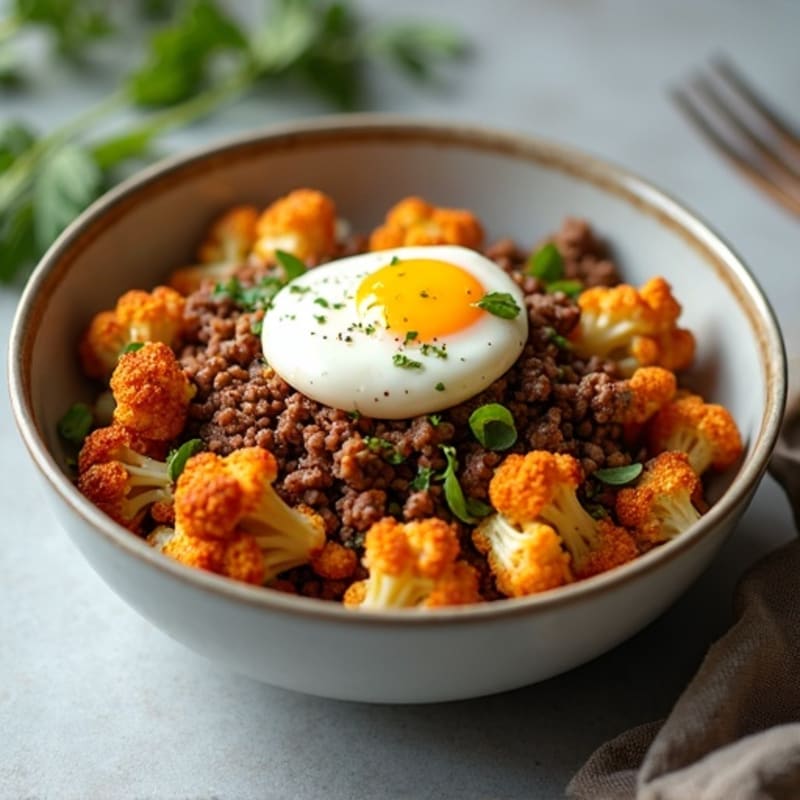 Spiced Ground Beef and Crispy Cauliflower Bowl