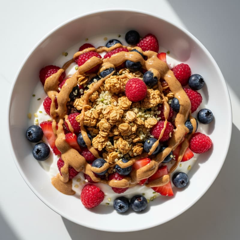 Greek Yogurt Bowl with Mixed Berries and Almond Butter