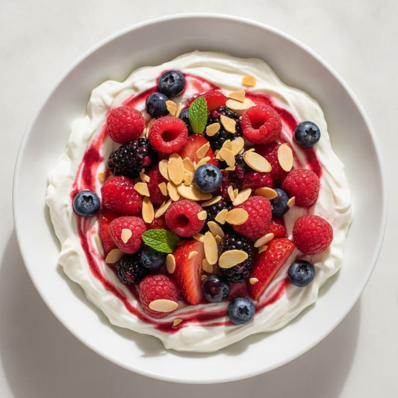 Greek Yogurt Protein Bowl with Mixed Berries and Almonds