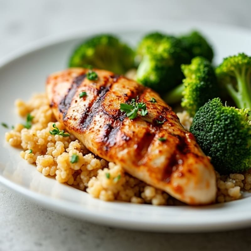 Grilled Chicken Breast with Quinoa and Steamed Broccoli