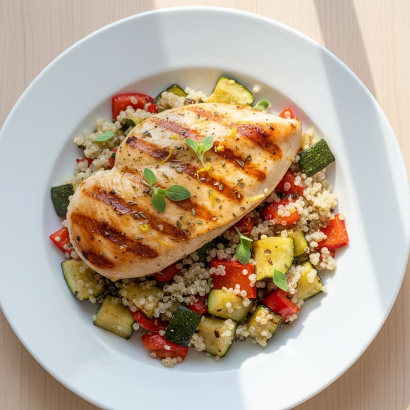 Grilled Chicken Breast with Roasted Vegetables and Quinoa